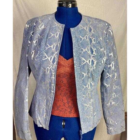 Villain Era Blue Metallic Snakeskin Leather Jacket Anti-Hero METROSTYLE Vintage - Picture 6 of 8
